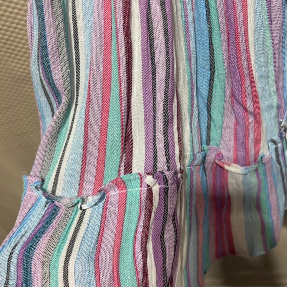 Staccato Size S Striped Tiered Lined Dress NWT Pink Blue Purple Midi Length - Picture 2 of 10